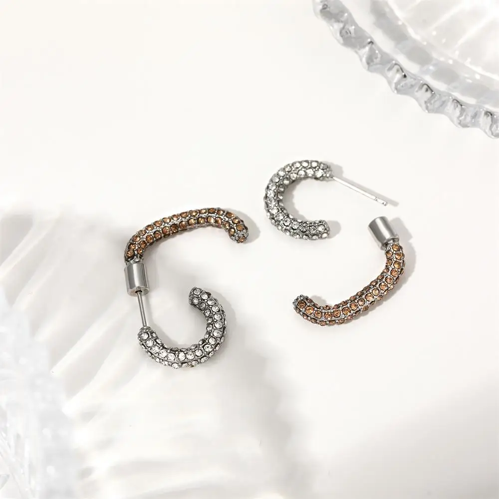

Personality Geometric Stainless Steel Stud Earrings for Women Inlaid Two-color Zircon Ear Hoops Huggies Minimalist Jewelry Aros