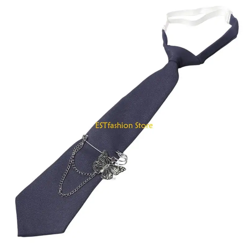 y5gc student pre inied inies inies preepy look butterfly pin metal chain dark tie tie cravat intage vintage explication