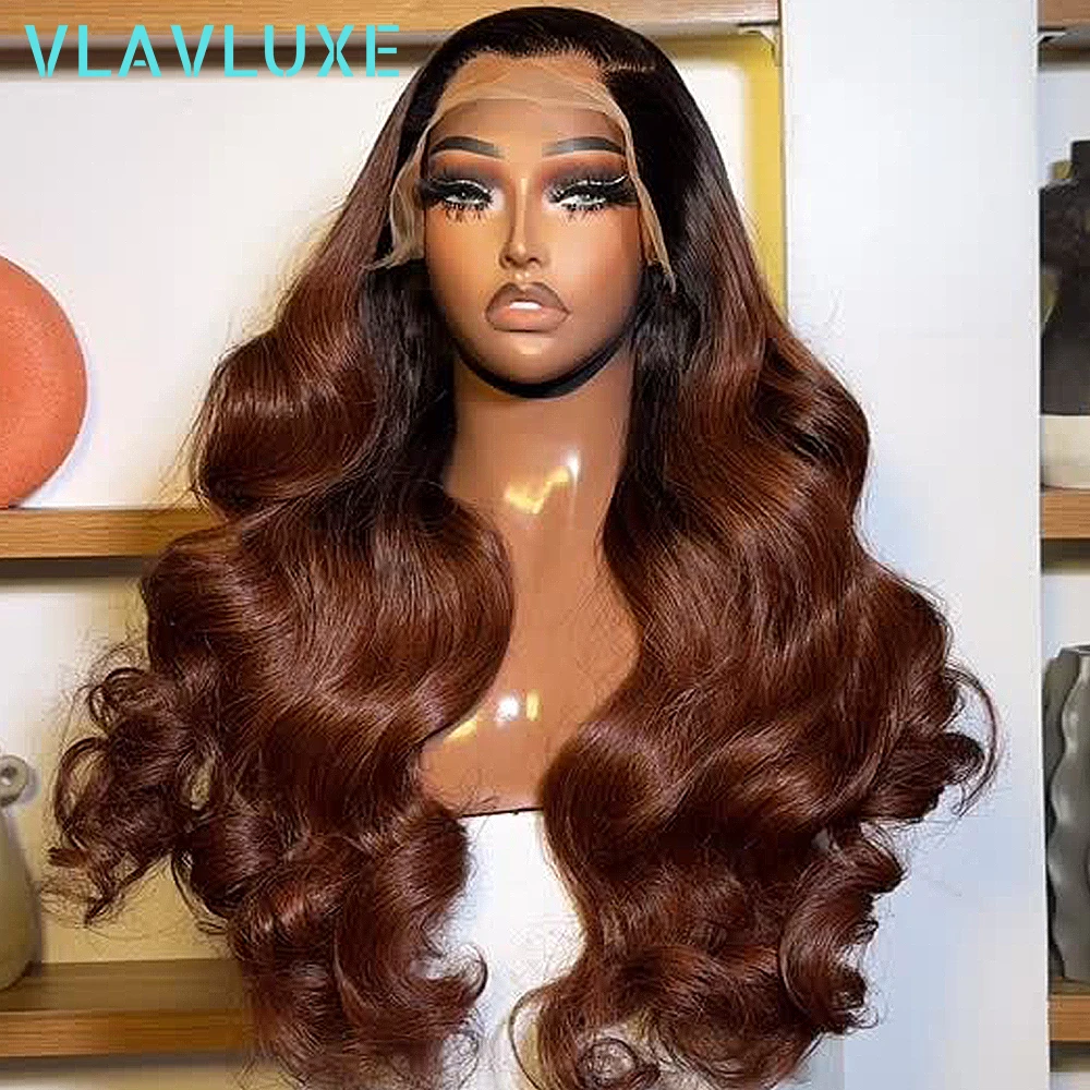 Body Wave 34 Inch 13x4 HD Lace Chocolate Brown Colored Glueless Wigs Human Hair Brazilian 13X4 Transparent Lace Front Ombre Wigs