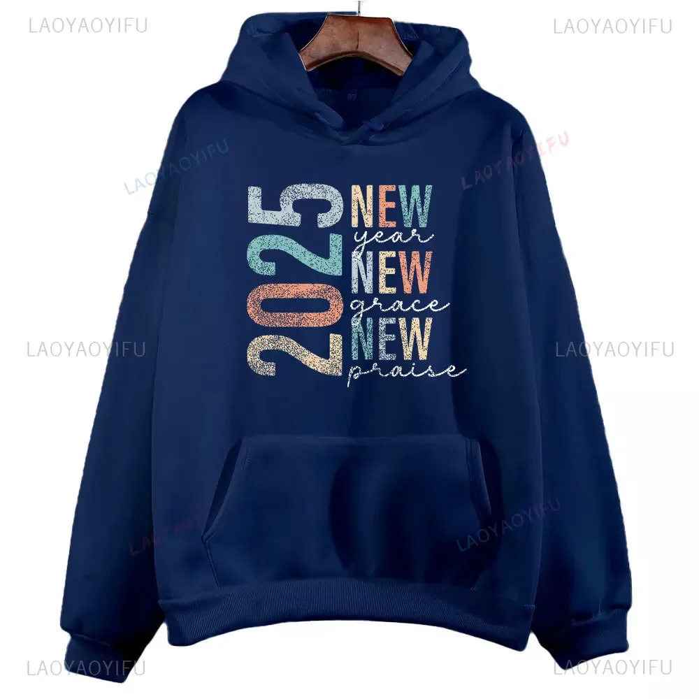 2025 Happy New Year Man Fireworks Printed Hoodie Autumn and Winter Drop Shoulder Warm Family 2025 New Year Gift Sweatshirt Hoody