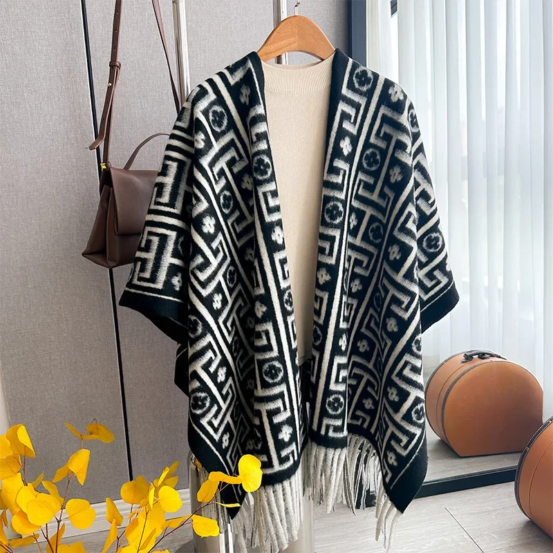 

Новая осенне-зимняя кашемировая шаль-накидка с жаккардовым узором и кисточками, различные стили, для женщин