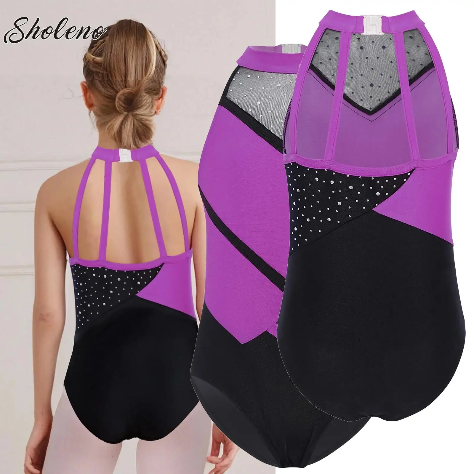 

Girls Ballet Leotard Kids Tank Leotards Strappy Back Color Block Gymnastic Bodysuit Ballerina Outfits Dancewear Practice Costume