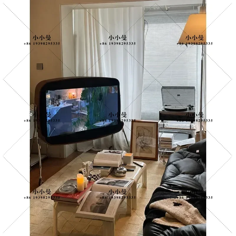 American Retro Style Mobile TV Stand Small Apartment Simple Modern Light Luxury Floor Bracket with Suspended Shelf