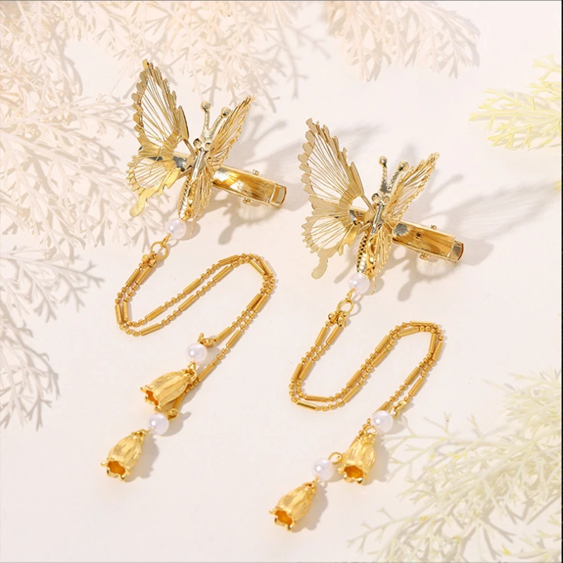 New Fashion Antique Will Move Butterfly Tassel Hairpin Duckbill Clip  Headdress Hairpin Side Barrettes Headgear