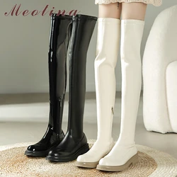 Meotina Women Genuine Leather Over-the-Knee Boots Round Toe Platform Flats Zipper Long Boots Lady Fashion Shoes Autumn Winter 40