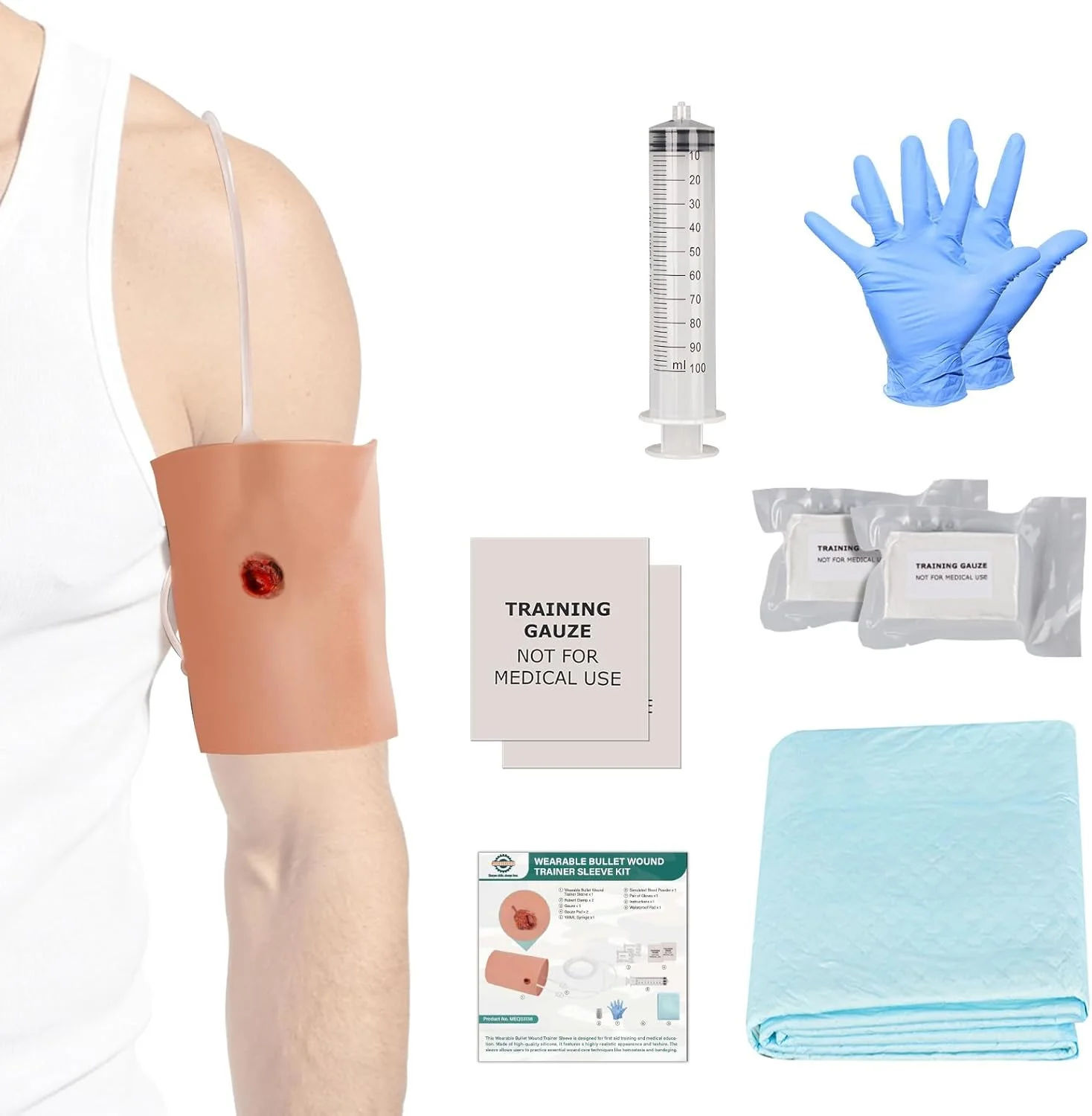 Wearable Bullet Wound Sleeve Trainer Model Kit Wound Packing Stop The Bleeding hemostasis Training for Medical Student Education