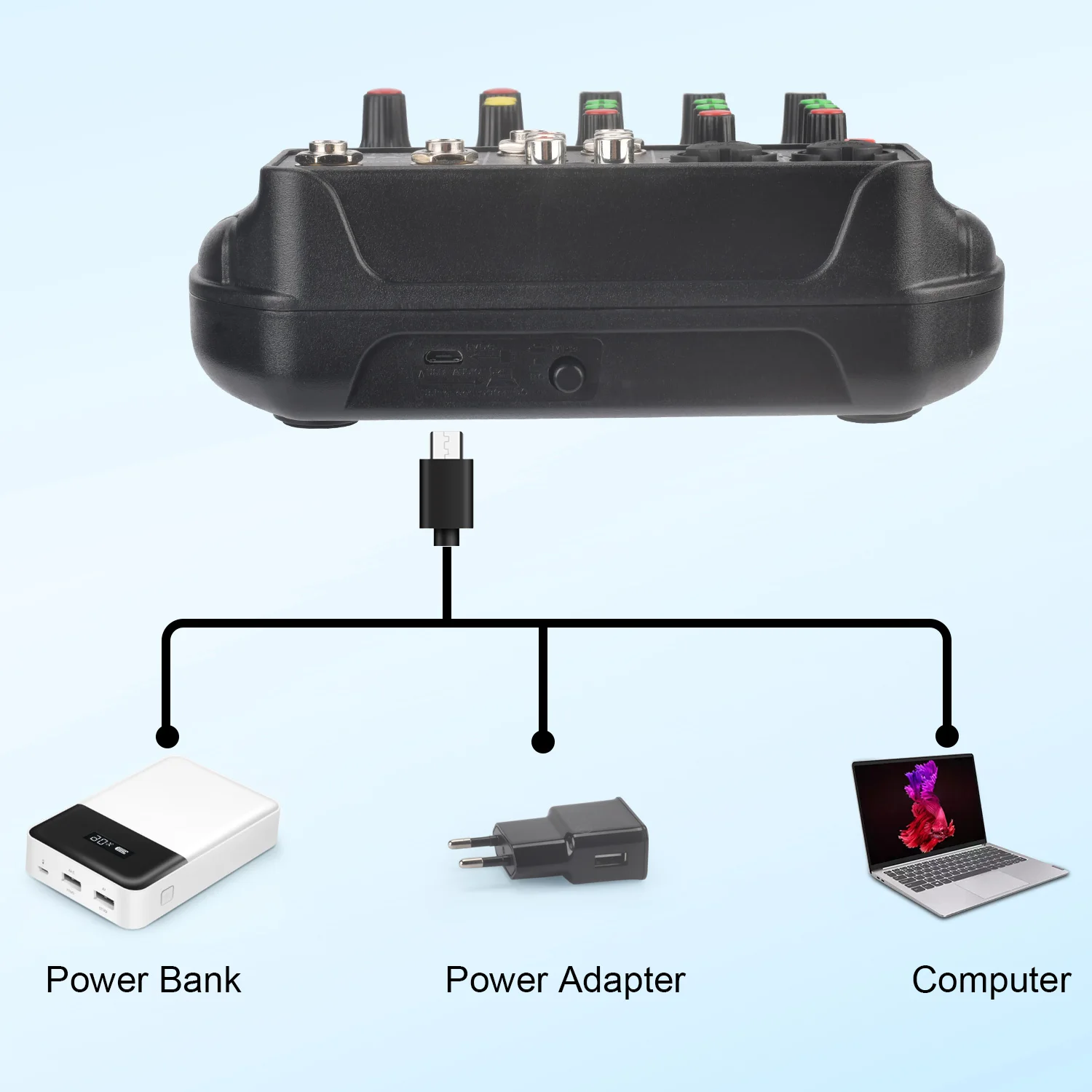 Imagem -06 - Portátil Audio Sound Mixer Delay Repita Efeito Canais 48v Bluetooth Mixing Console Usb pc Record Play Broadcast Table a4