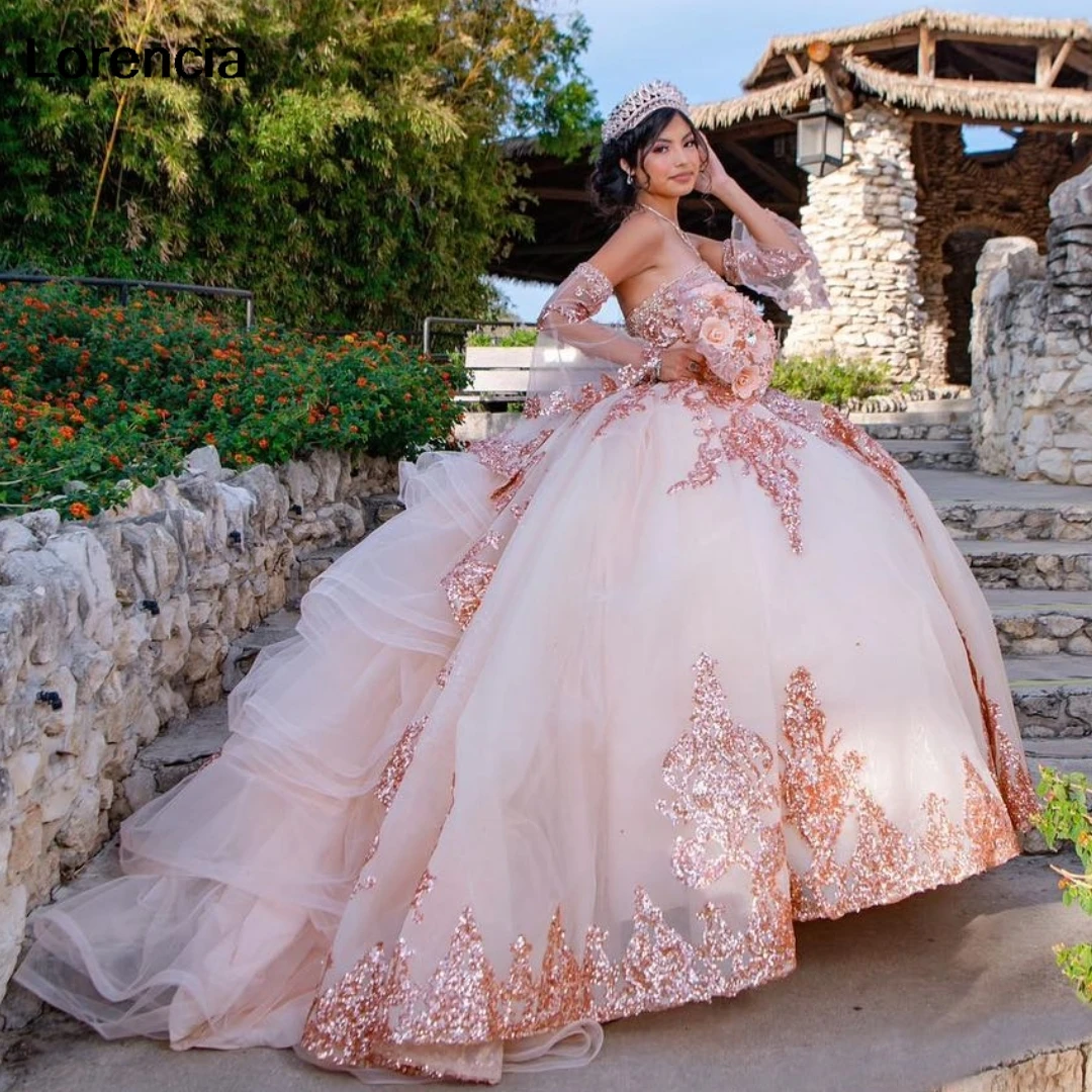 Customized Mexican Pink Quinceanera Dress Ball Gown Lace Applique Beading Tiered Corset Sweet 16 Vestidos De 15 Años YQD857