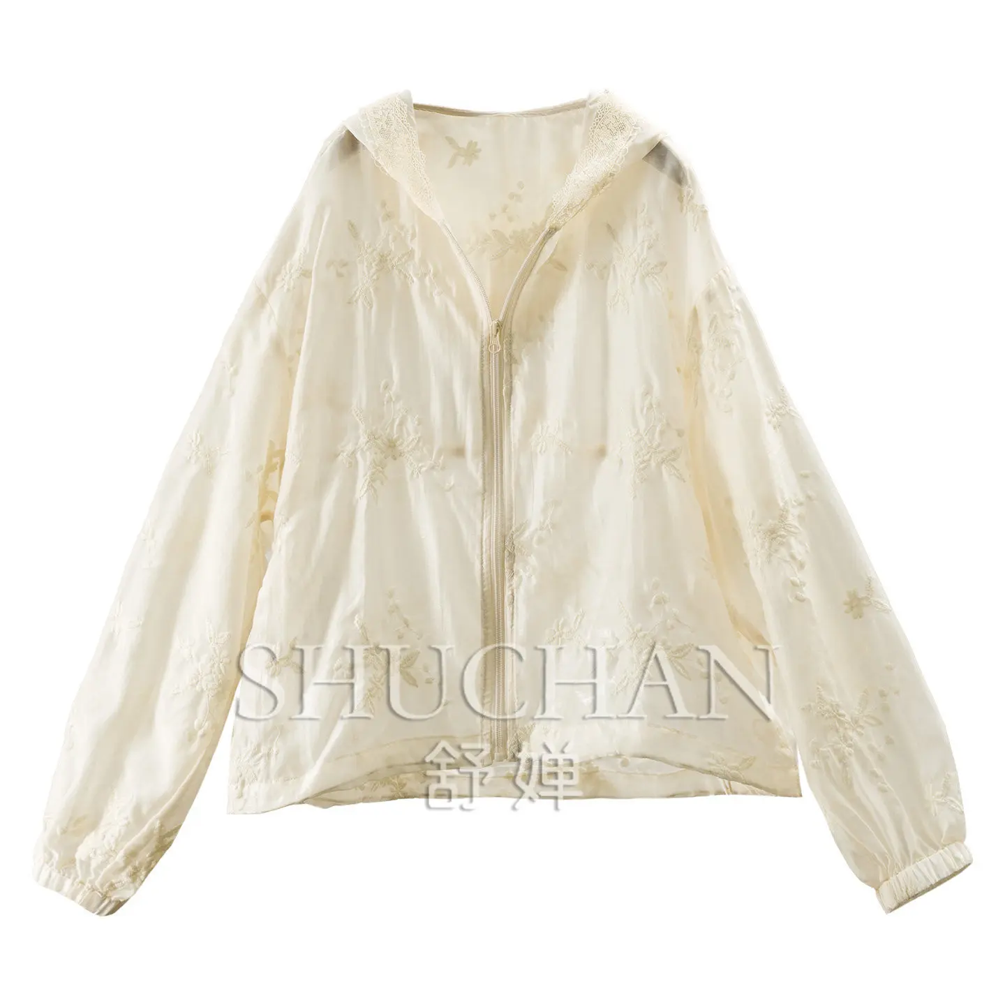French Fairy Jacket with Lyocell Heavy Industry Three-dimensional Embroidery Loose Hooded Sunshade Jacket Women 78L0