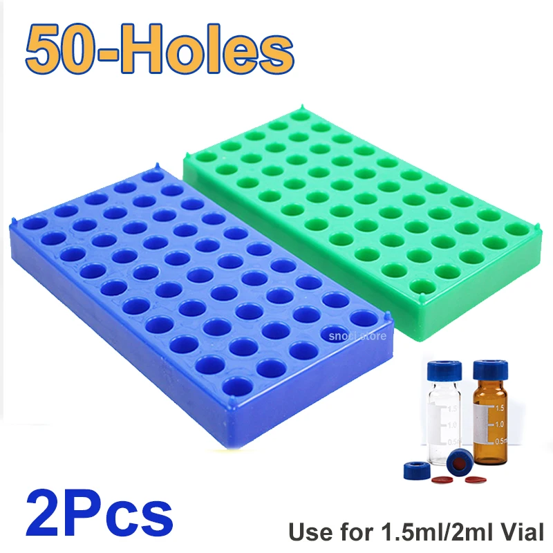 Plastic Vial Rack 50 Holds Suitable For 12mm 1.5/2ml Vials Centrifuge Tube Racks peptide storage Stackable Lab Supplie,2Pcs/Pack