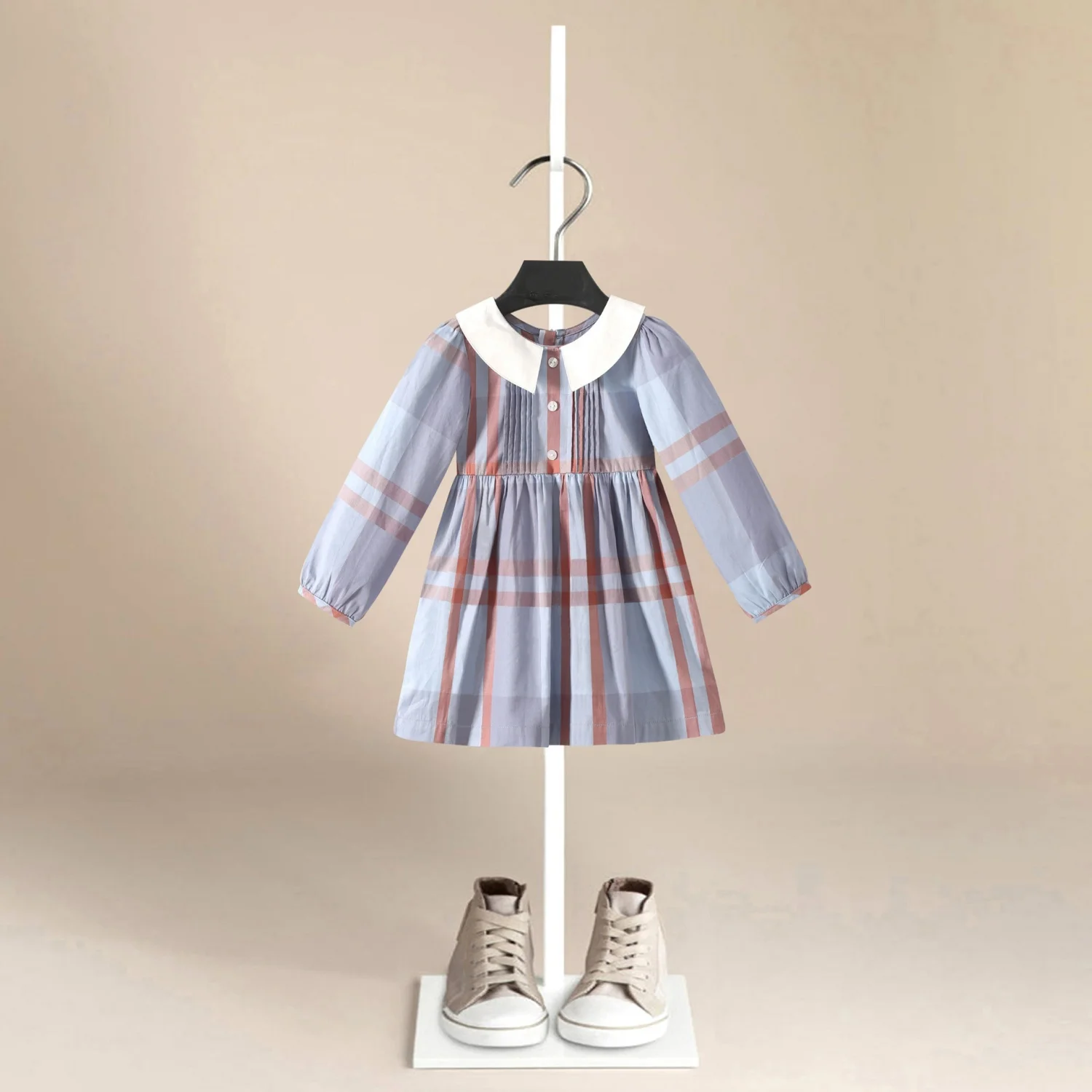 New Kids Designer Long Sleeve Plaid Dresses for Princess Girls Casual Luxury Brand Spring and Autumn Children Cotton Clothes