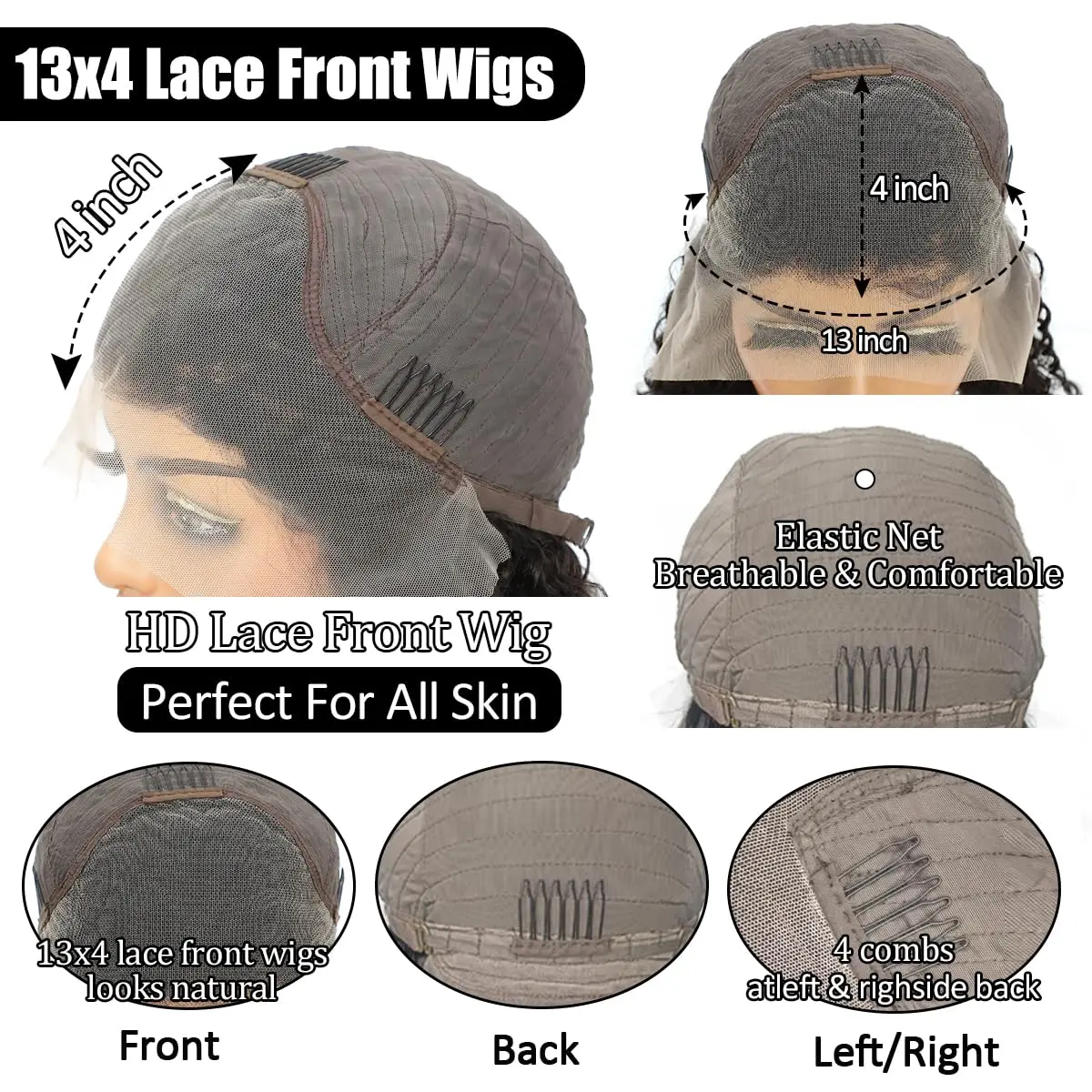 Deep Wave 13x4 Lace Frontal Bob Wig 200% Density Brazilian Pre Plucked Virgin Hair 100% Human Hair Wigs #1B lnvisible Lace Wigs image 2
