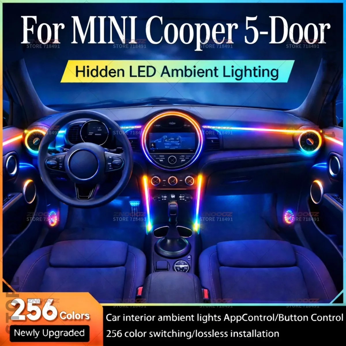 22in1 RGB Car Interior Acrylic Car Ambient Lights RGB Hidden Acrylic Strip Decoration Atmosphere Accessories For Cooper 5-Door