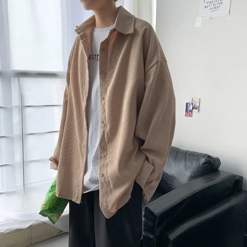 Men shirt Fashion Brand Japan Style Vintage Slim Fit Corduroy Shirt Male Casual Solid Color Shirt Cloth mens shirts t shirts men