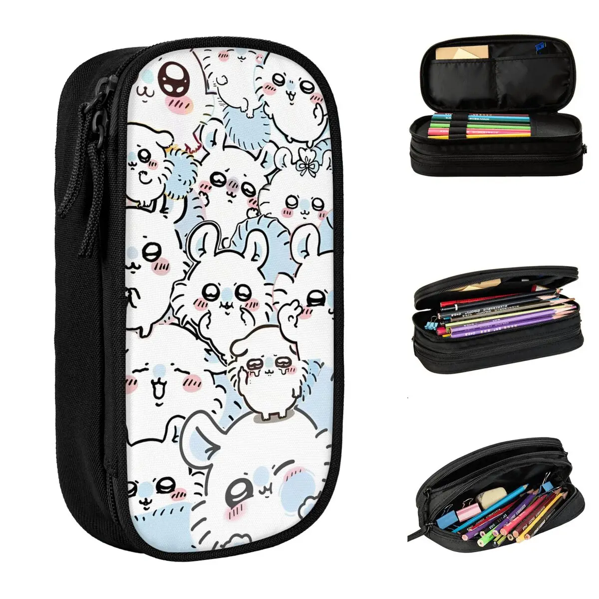 

Chiikawas Hachiware Usagi Pen Box Merch for Kids Girls Boys Double Layer Pencil Case Stationery Makeup Bag