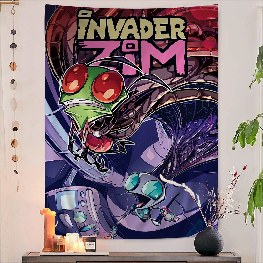 Cartoon Invader Zim Movie Printed Large Wall Tapestry Hanging Tarot Hippie Wall Rugs Dorm Home Decor