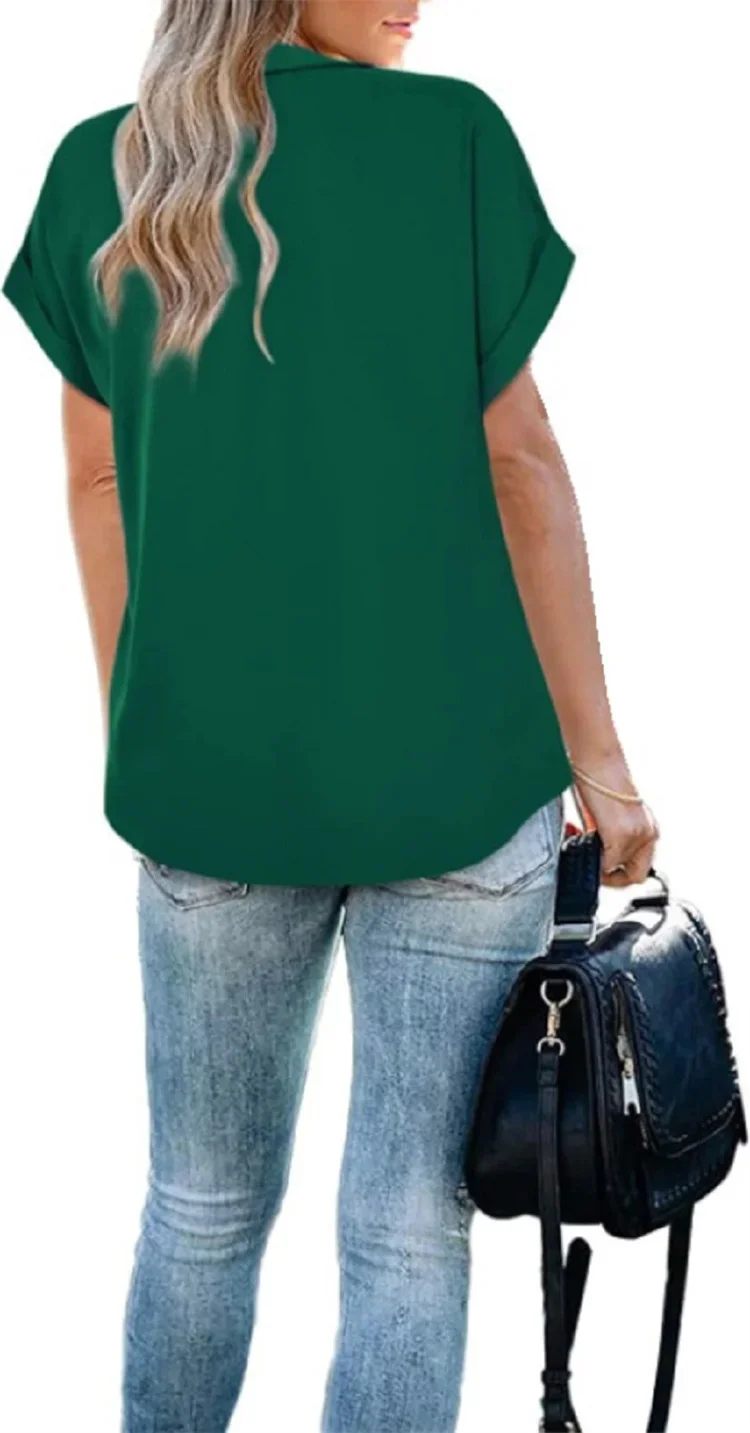 Damskie bluzki w letnim stylu koszule Lady Casual skręcić w dół kołnierz rękaw w kształcie skrzydła nietoperza jednokolorowa luźna bluzka topy