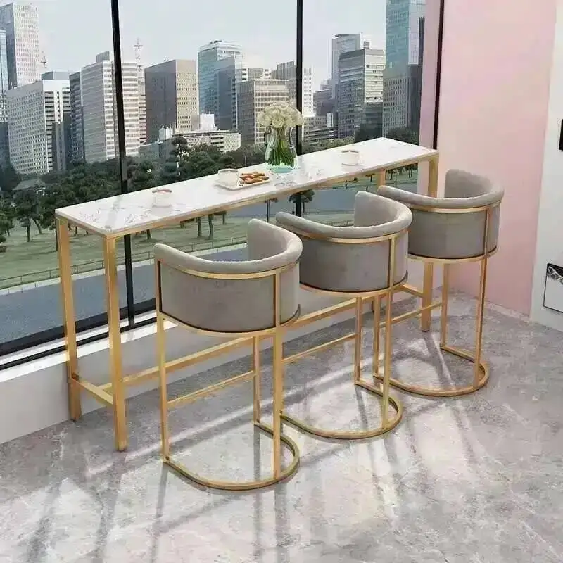 

Height Luxury Modern Dining Counter Bar Chair Accent Metal Legs Chair Nordic Balcony Kitchen Island Silla Backyard Furniture