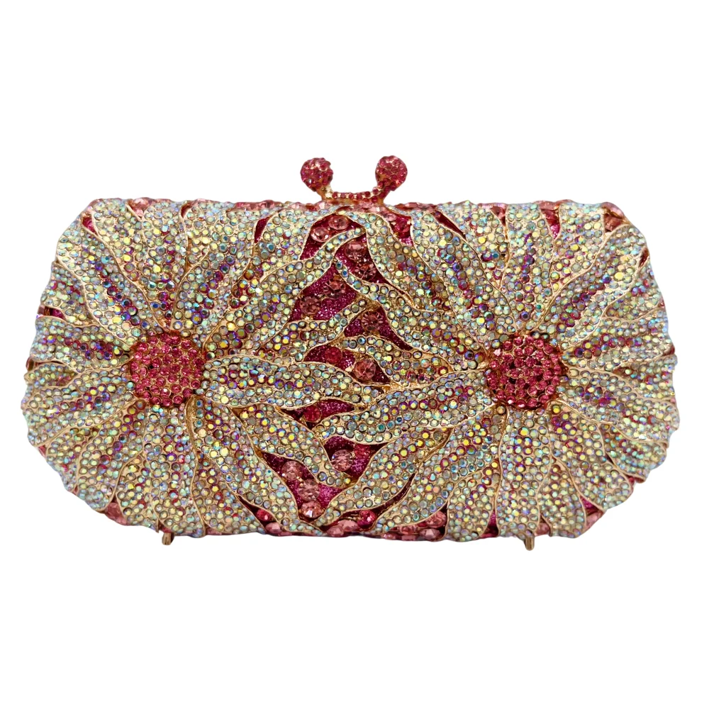 

High Quality Luxury New Design Chrysanthemum Shape Diamond Bag, Diamond Wedding Party, Handbag, Evening Bag, Crystal Clutch