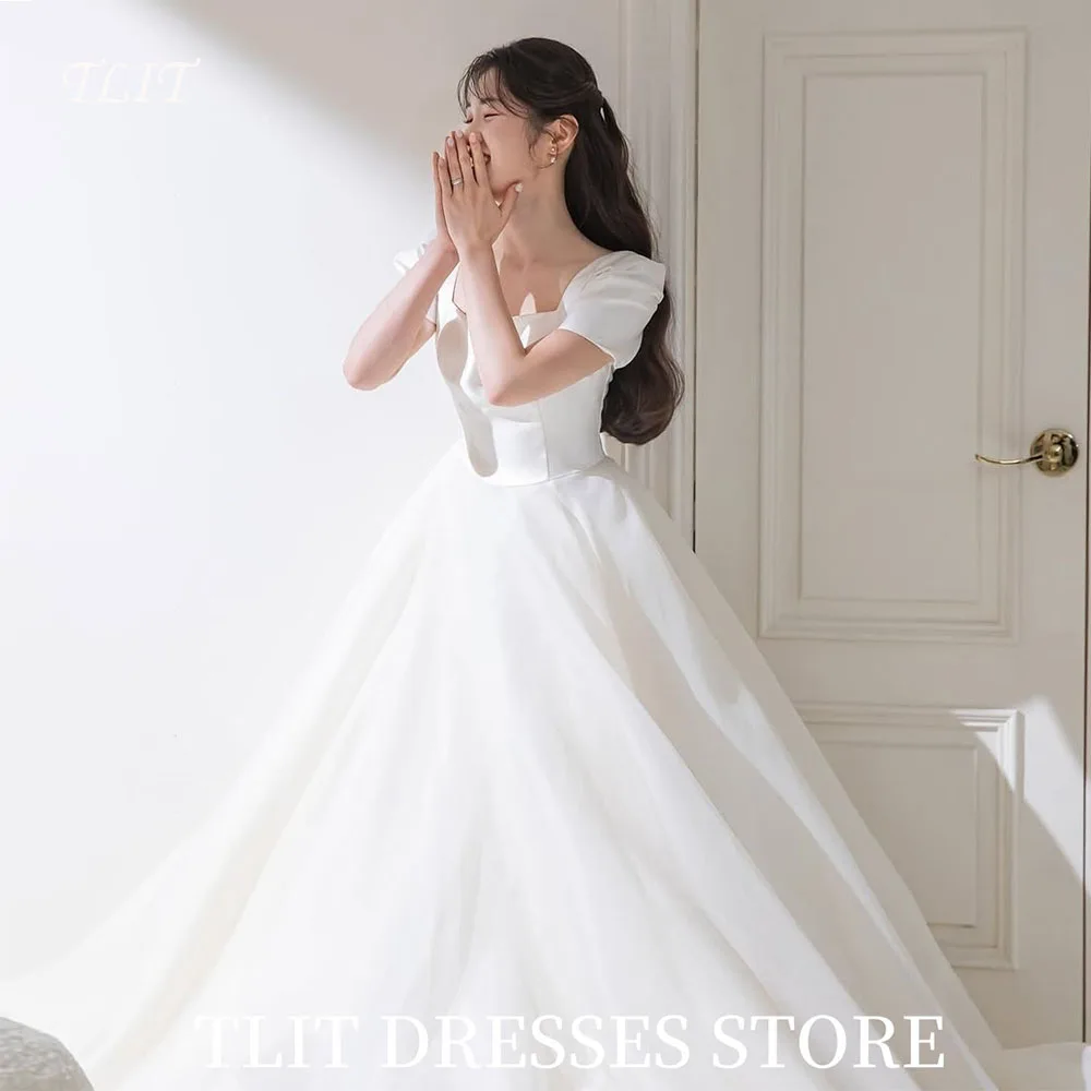 

TLIT Elegant White A-Line Wedding Dresses Korea Wedding Dress Photo Shoot Puff Sleeves Bridal Gown Customized Corset Back