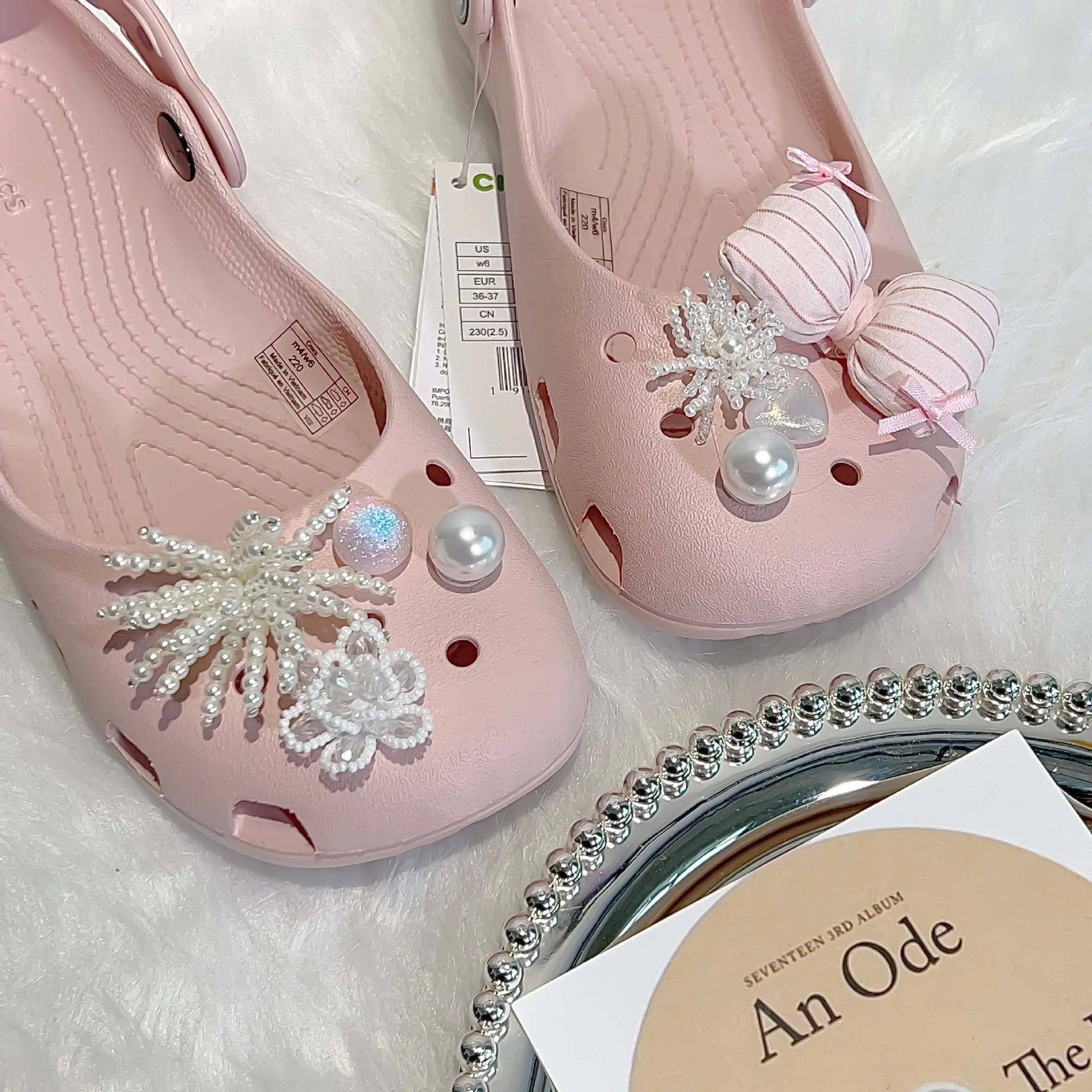 Ballet Style Clog Shoe Charms Luxury Heavy Duty Pearl Beaded Decor Buckles  Cross-Border Shoe Accessories