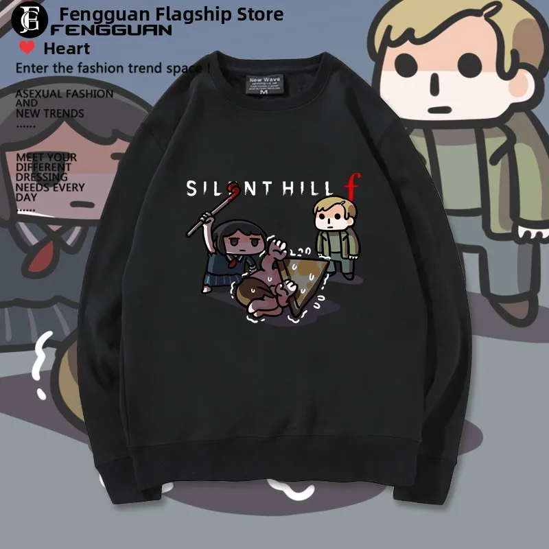 

Свитшот St Game Silent Hill F Fan Art с круглым вырезом, осенне-зимний, на флисовой подкладке, свободного кроя, студенческий пуловер-куртка