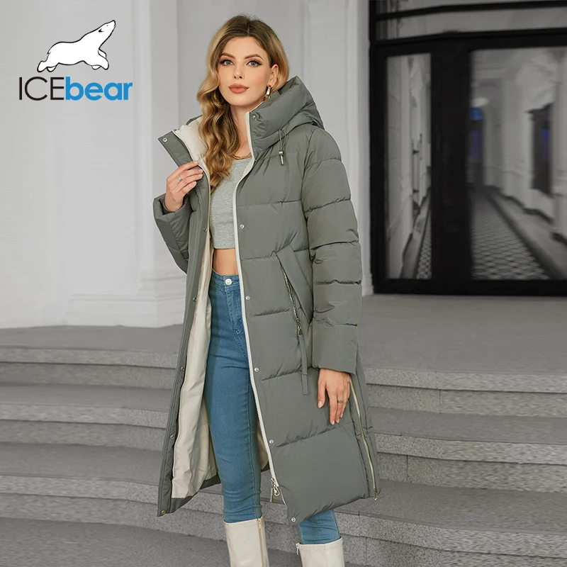 ICEbear 2024 Women Winter Coat Long Thick Parka Zip Up Warm Female Outwear Slant Pockets Fashion Design Women\'s Jackets GWD4762I