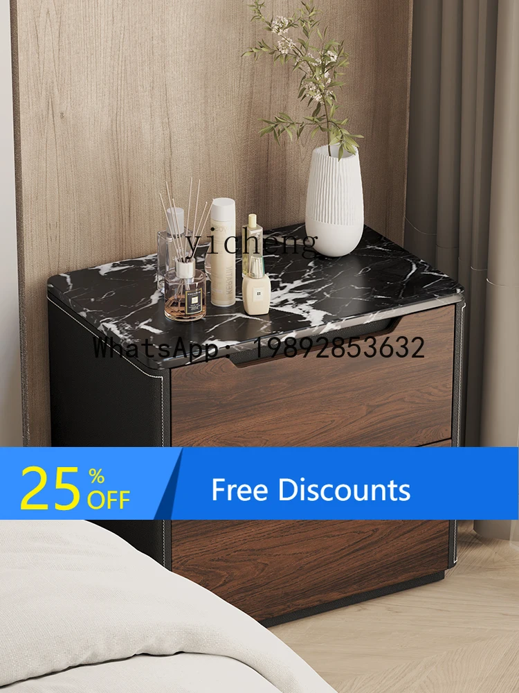 BD  Minimalist Bedside Table Solid Wood Home Marble Bedside Cabinet Light Luxury Premium Master Bedroom Locker