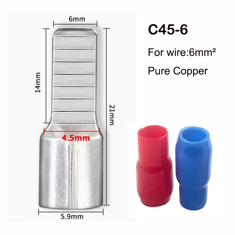 C45 1.5-50mm2 Copper Tin  Plated DZ47 Circuit Breaker plug Pin-Shaped Cable Wire Lug  Insert Crimp Terminal