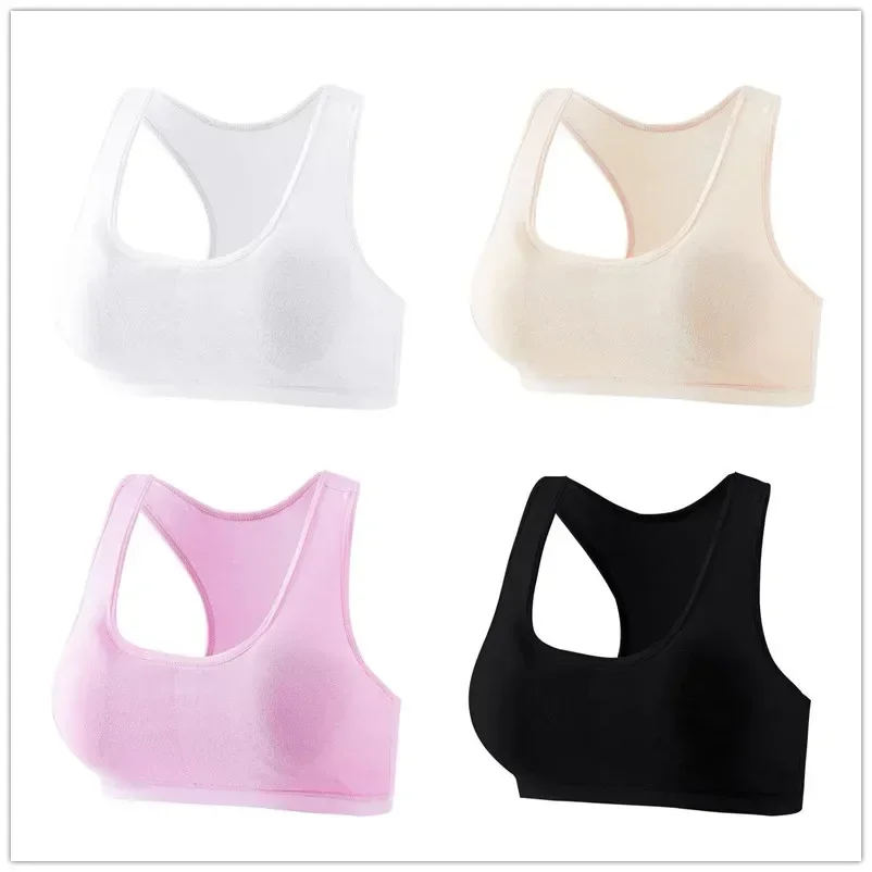 Young Girls Cotton Bras Jump Up Running Tops Full Cup Seamless Training Puberty Yoga Sports Fitness Gym Kids