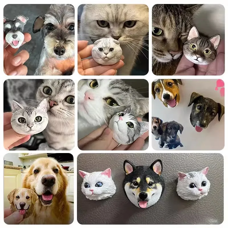 3D Dimensional Pet Cat Portrait Pet Customized Refrigerator Magnet Car Aromatherapy Cat And Dog Memorial Plaster Portrait Gift