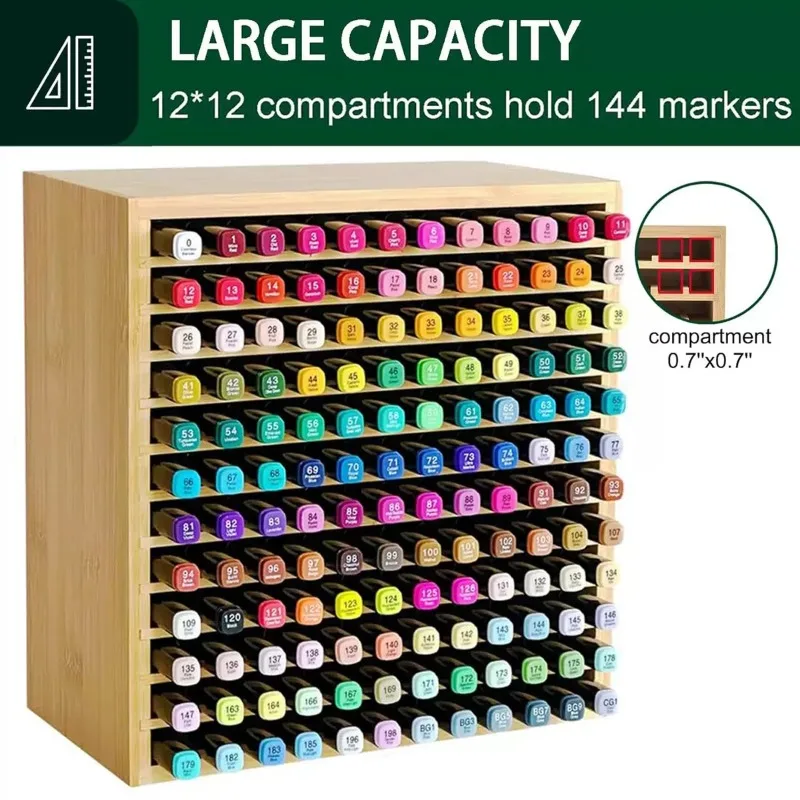 Multi-Layer Storage For 144/126 PCS Acrylic Markers Pen Holder Bamboo Wood Desk Organizer Kids Art Office School Supplies