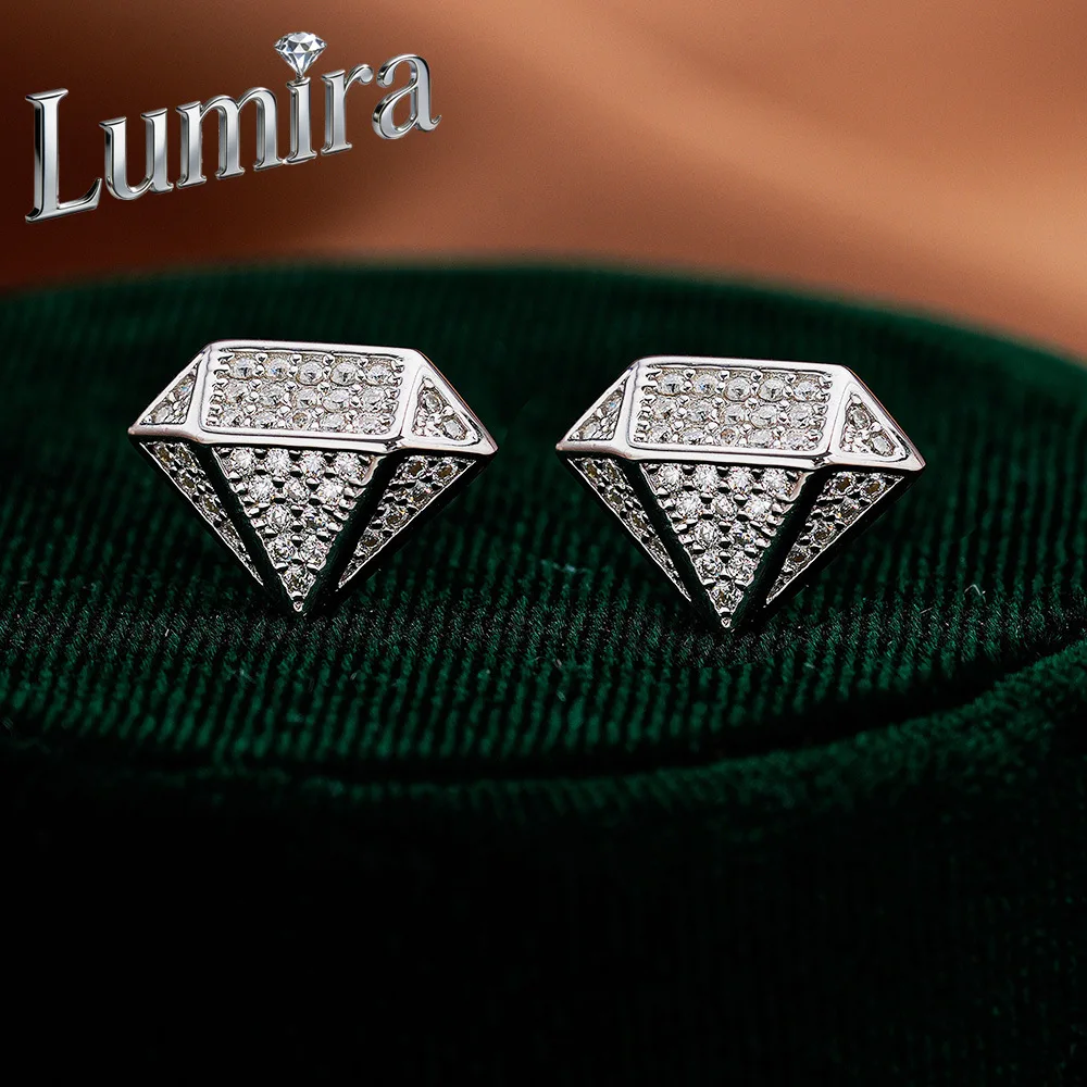 Lumira Platinum PT950 Diamond-Shaped Moissanite Stud Earrings Hip-Hop Style Diamond-Set Geometric Earrings for Men and Women