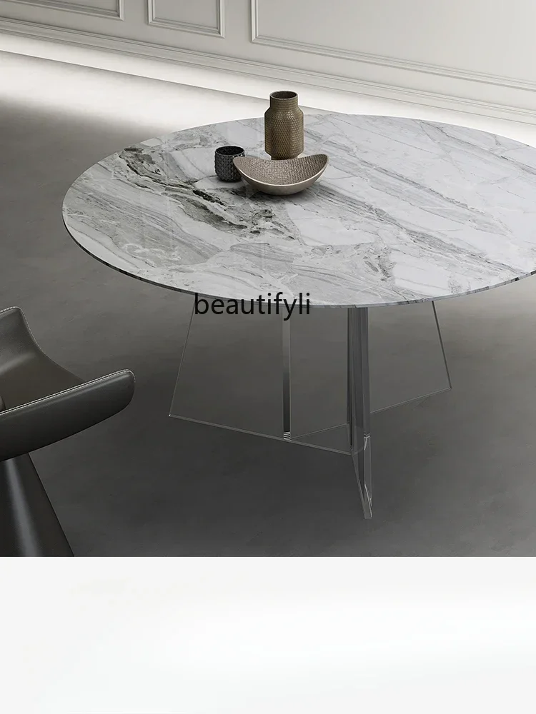 

X188 Natural Marble round Table Modern Simple Small Apartment Italian Minimalist Light Luxury High-End Acrylic Home Dining Table