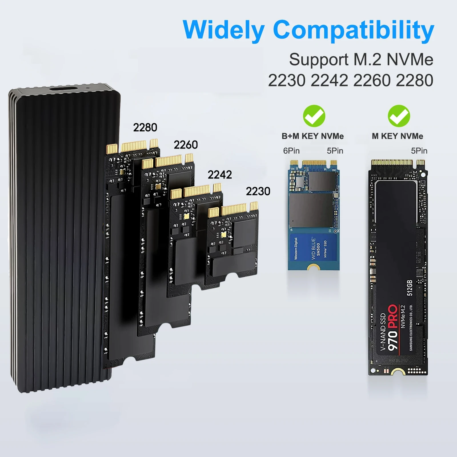 Hard Drive Enclosure M.2 NVMe Type-C All Aluminium Solid State Mobile Hard Drive Case High Speed 10Gbps Transport