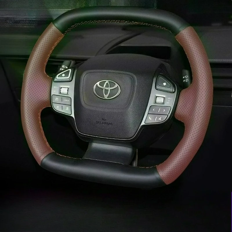 

Для Toyota BZ3 2023 2024, сшитый вручную ремонт, износостойкий, нескользящий, черный кожаный чехол на руль автомобиля