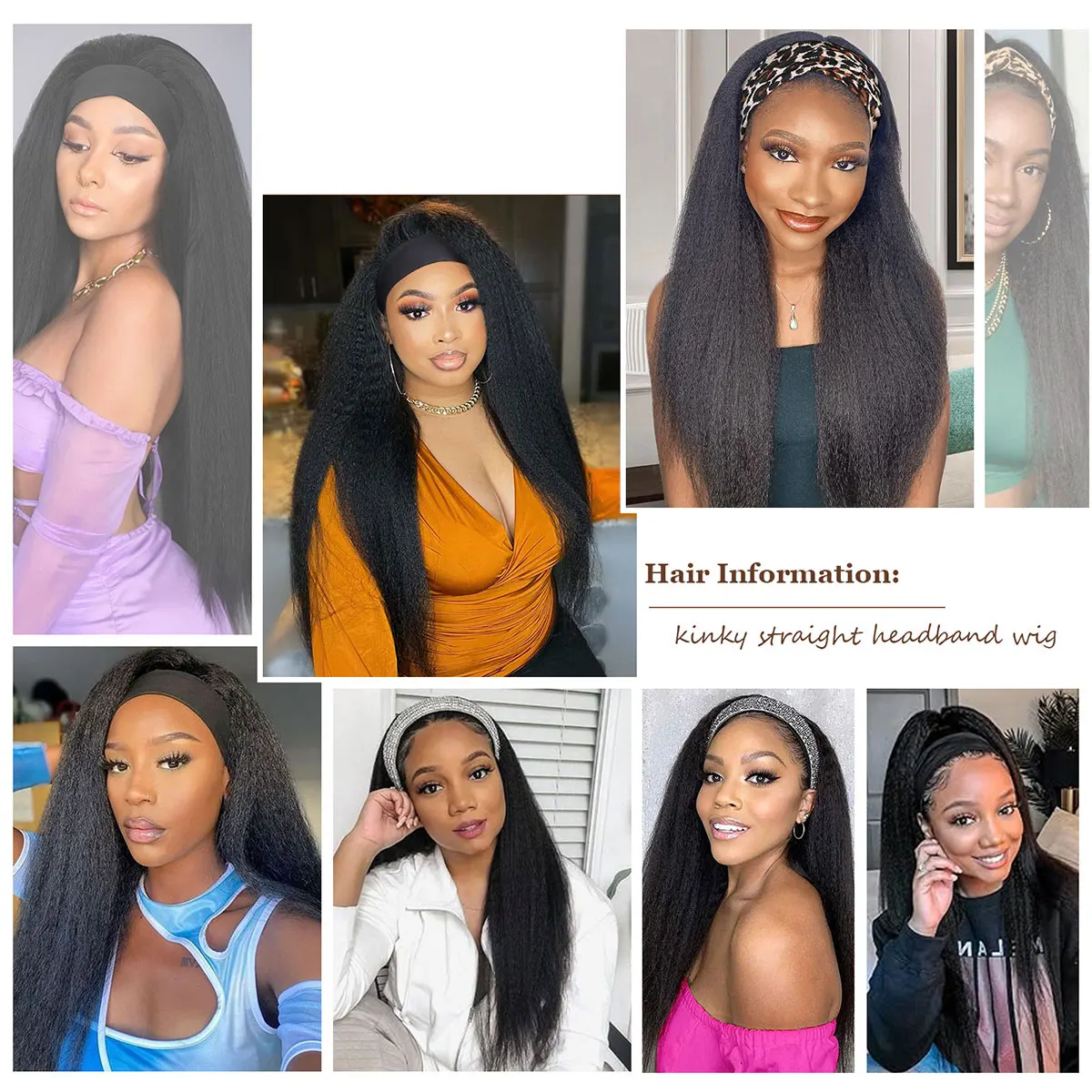 Long Kinky Straight Headband Synthetic Hair Wigs For African American Women  Afro Yaki Straight Headband Wigs for Black Women