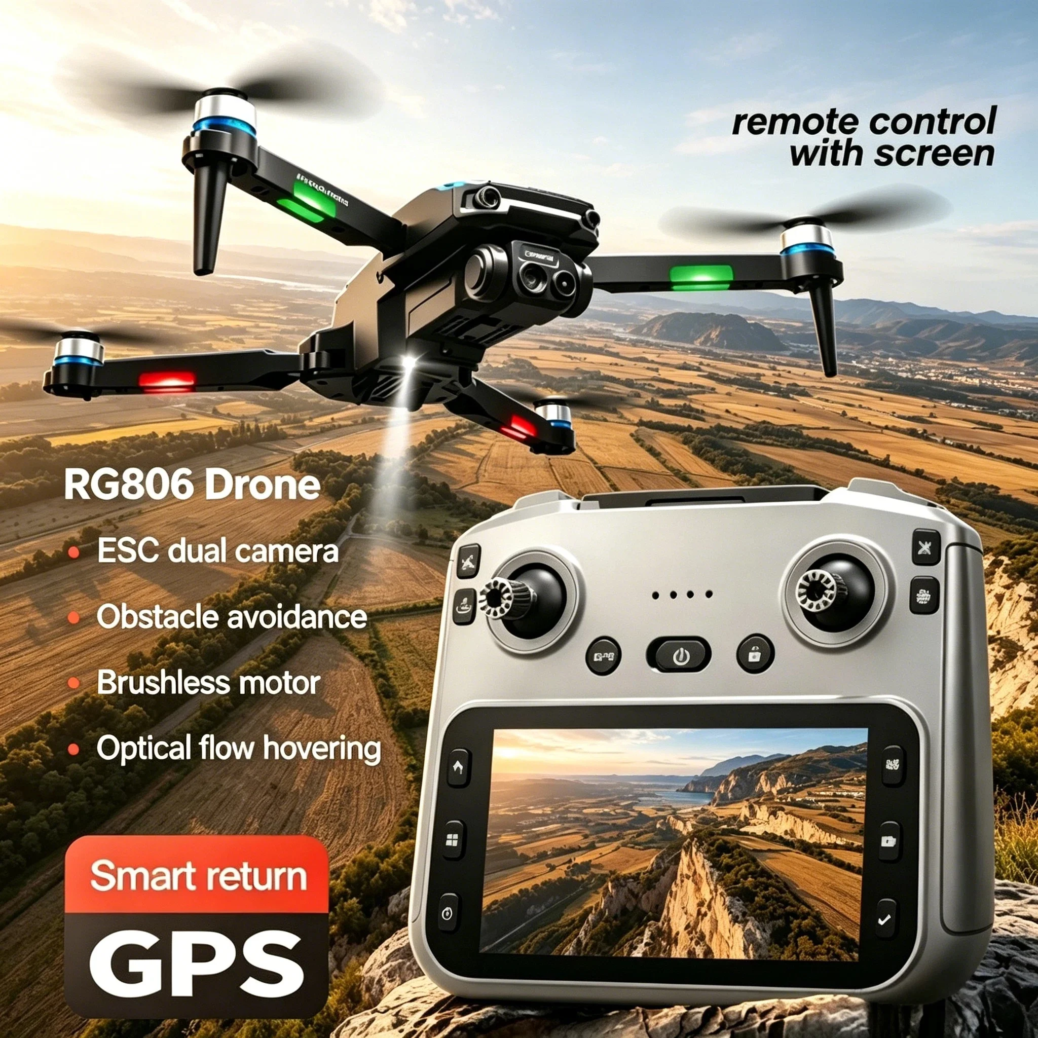 V918 Max RG806MAX Drone 8K GPS Professional Camera Laser Obstacle Avoidance FPV RC Quadcopter with LCD Screen Remote Control