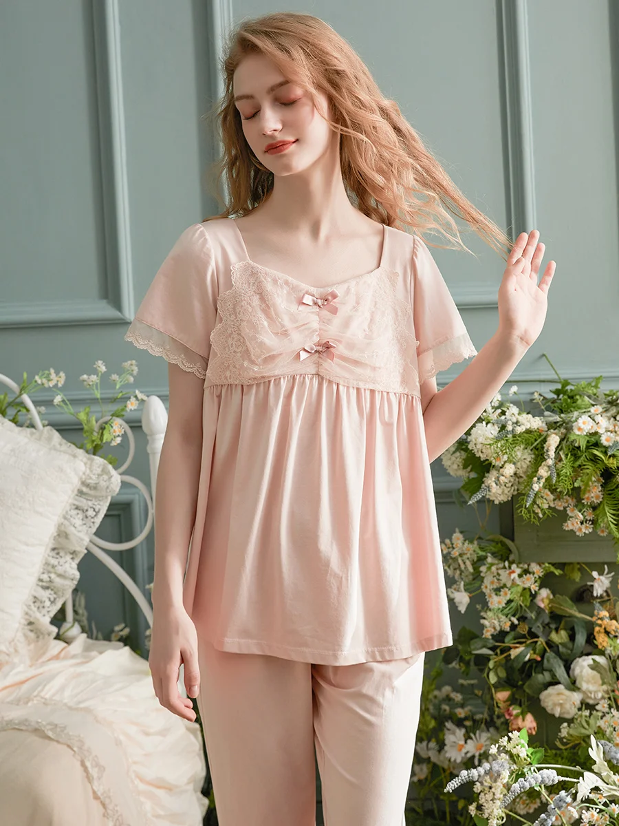 chelnlseey-2024-nuova-collezione-primavera-completo-da-casa-in-pizzo-da-donna-con-pantaloni-lunghi-e-top-a-maniche-corte-in-cotone-lavorato-a-maglia-con-scollo-a-v-stile-dolce-e-confortevole-per-l'estate