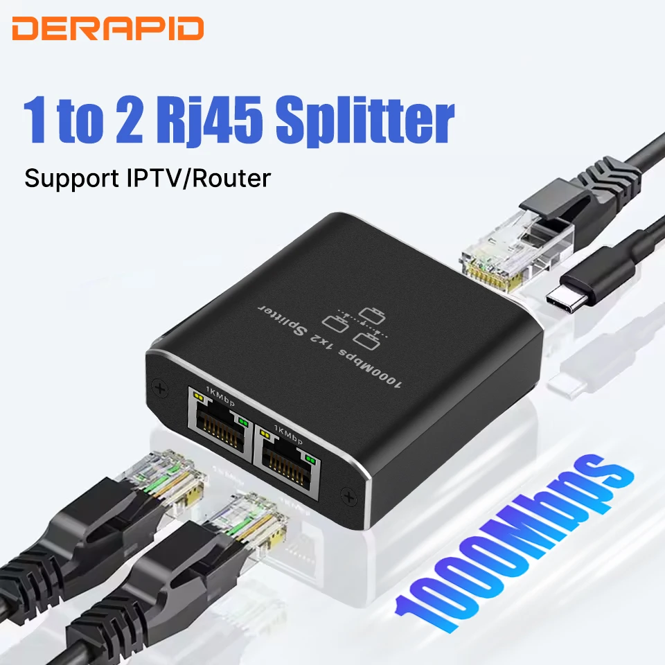 

Gigabit Ethernet Switch RJ45 Splitter 1000Mbps LAN Extension Adapter 1to2 Network Connector for PC Laptop TV Box Router Easy Set
