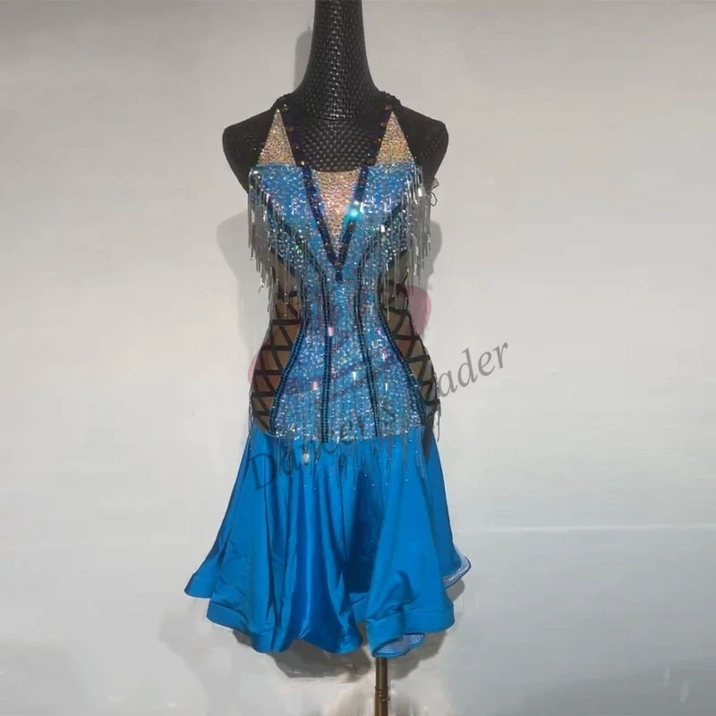 Latin Dance Dress High-end Custom Hanging Neck Dress Super Flash Skirt Dance Dress Cha Cha Tango Stage Professional Clothing