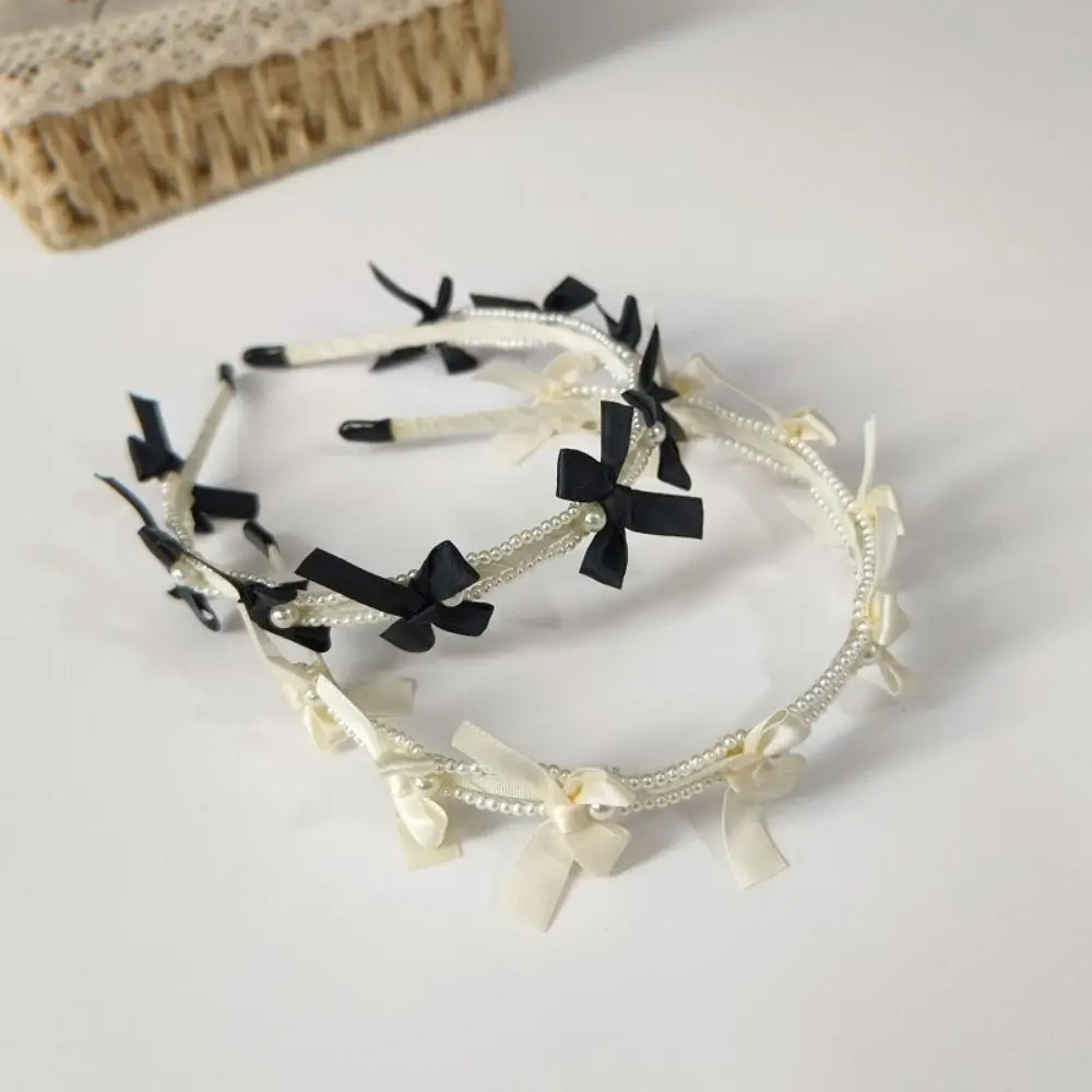 Ins Pearl Hair Band Sweet Korean Style Headwear Pearl Hair Hoop Hairband Headband Bow Headband High Head Top