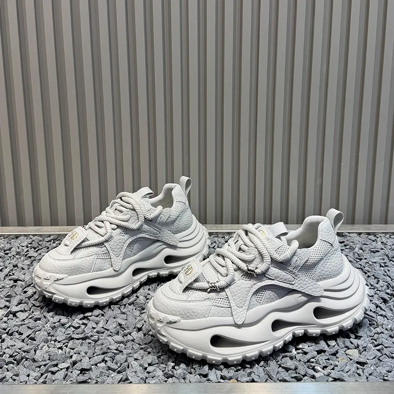 Men Breathable Mesh Casual Running Shoes Inner Elevation Thick Sole Shock-absorption Outdoor Teen Trend Unky Sneakers