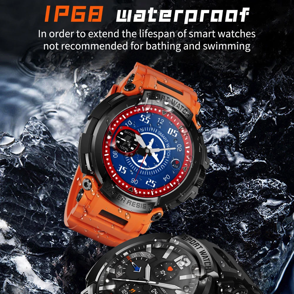 Новые спортивные часы для фитнеса на открытом воздухе, мужские умные часы с синим зубом, аккумулятор 600 мАч, умные часы с пульсометром, часы для здоровья, IP68, водонепроницаемые