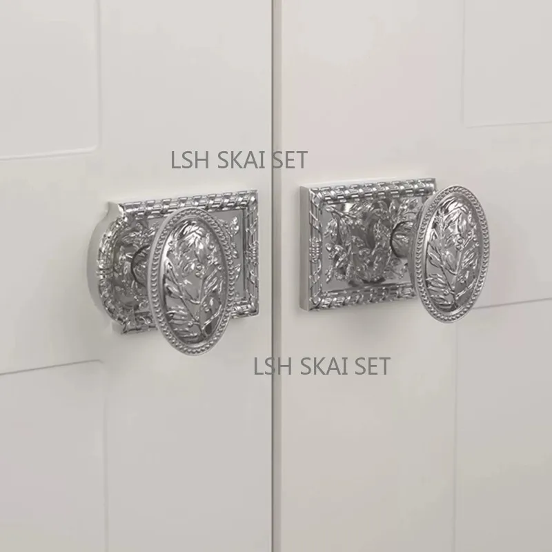 Silver Brass Single-tongue Lock Retro Chrome-plated Bedroom Door Handle Lockset High-quality Indoor Silent Security Door Locks
