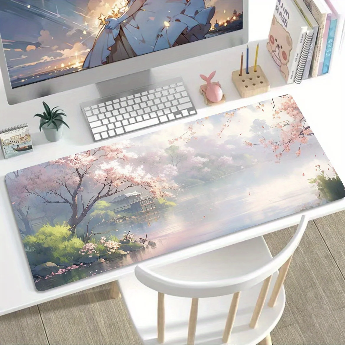Tappetino per mouse oversize con paesaggi sul lato del lago in stile giapponese, tappetino per tastiera per computer XXL, tappetino da scrivania in gomma antiscivolo, adatto per l'uso in ufficio