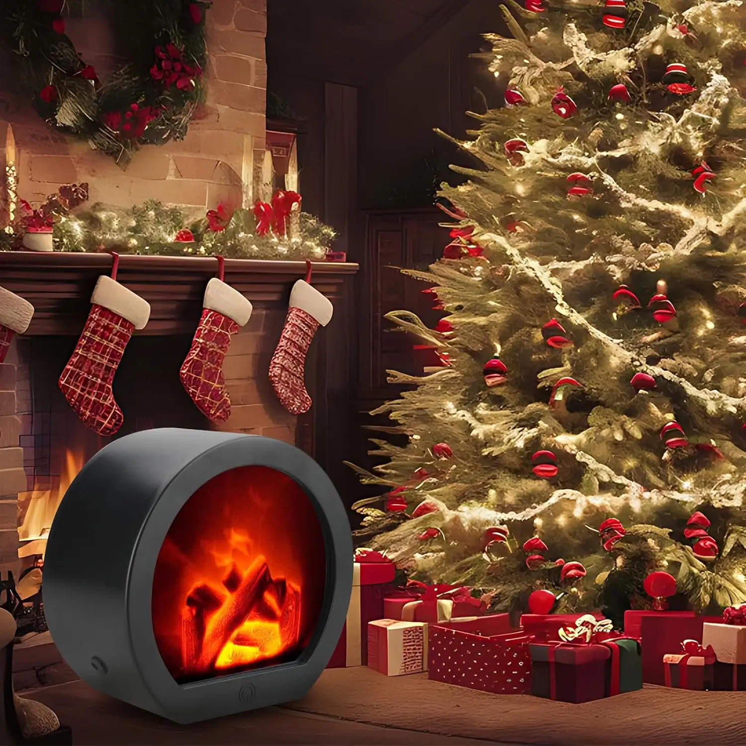 Fireplace Flame Light, Fake Fireplace LED Table Lights USB or Battery Power Lamp for Holiday Winter Gift Party Warm Home Decor