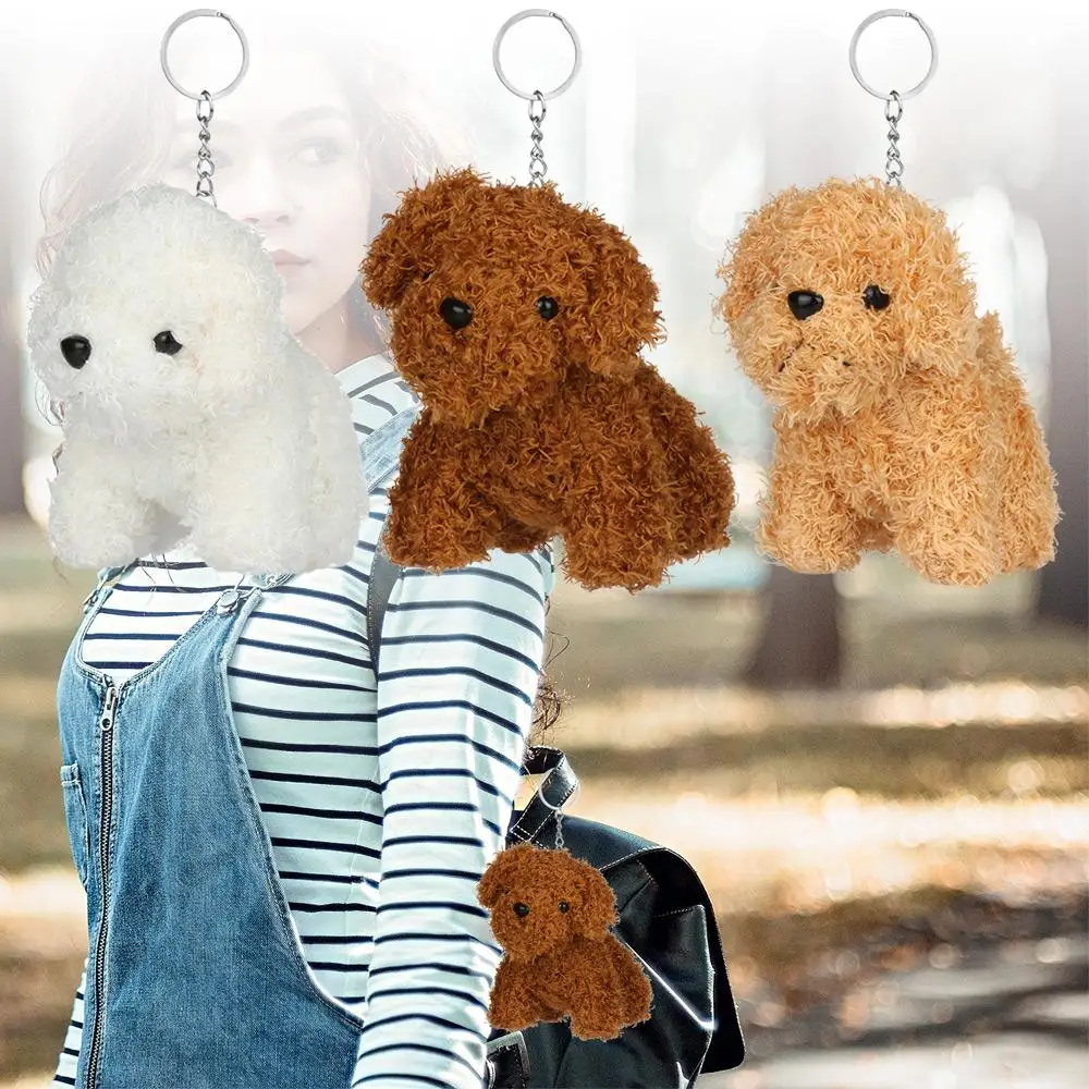 New 12cm Simulation Dog Key Chain Cute Fashion Funny Poodle Dog Plush Toy Ring Pendant Plush Christmas Gift DIY Doll Accessories