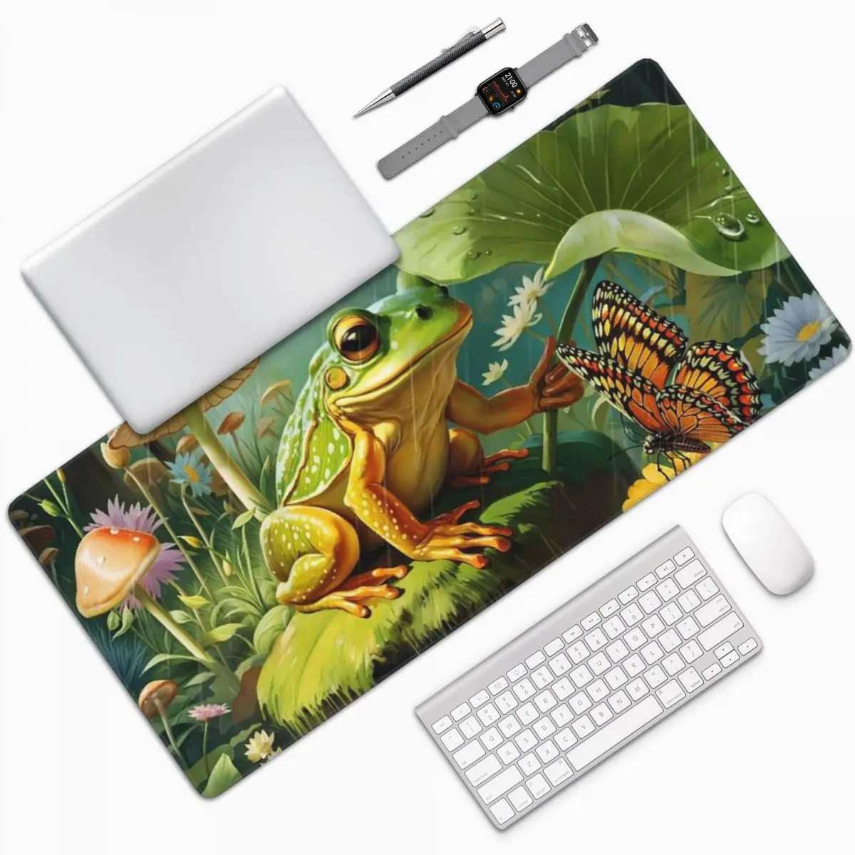 Nature Green Frog On The Plant Large Mouse Pad Computer Keyboard Mouse Mat Gaming Laptop Desk Mat Office Accessories Table Mats
