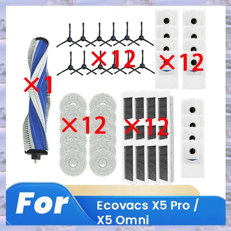 

2025-49 шт. для Ecovacs X5 Pro/X5 Omni, аксессуары для подметального робота, запасные части для чистки, сменная основная боковая щетка, набор фильтров для швабры
